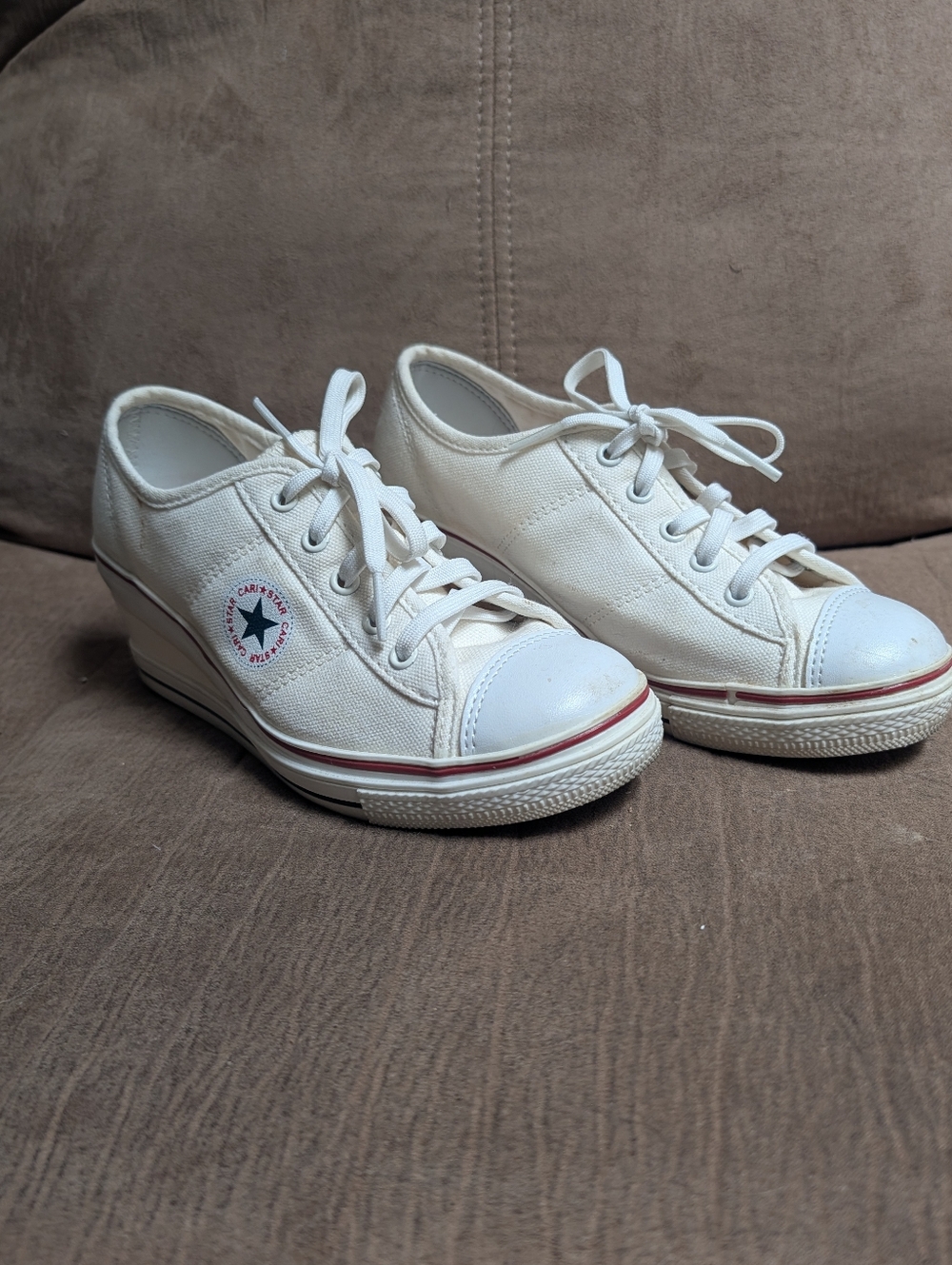 Converse  White Canvas Lace-Up Wedge Sneakers